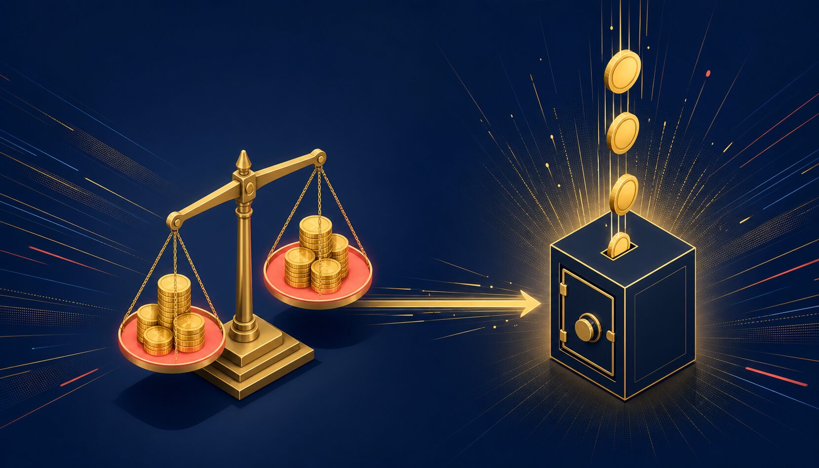 주식 투자 포트폴리오 리스크 관리 저울과 코인 아이소메트릭 일러스트